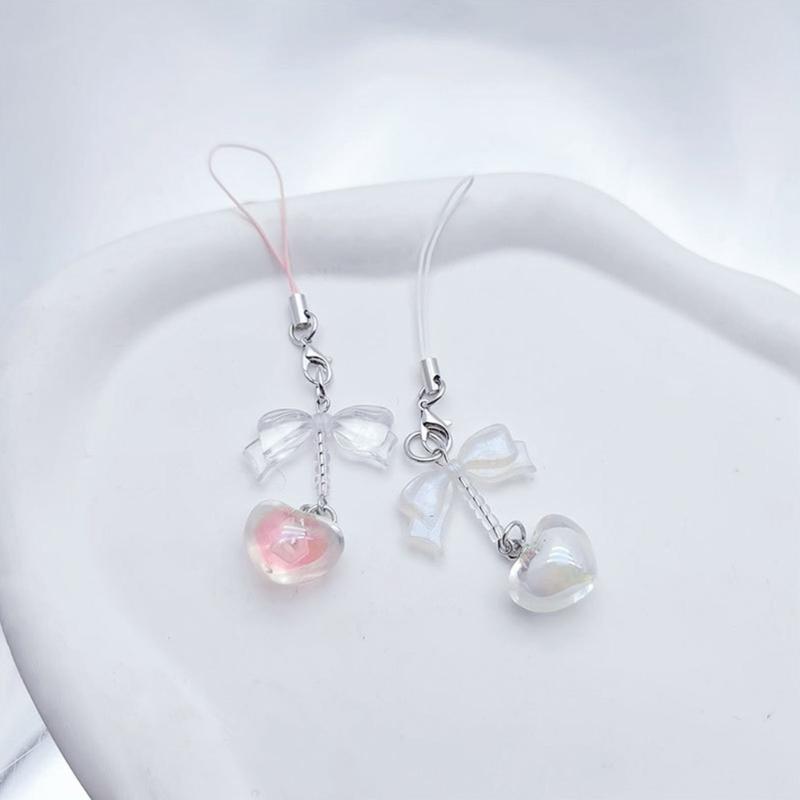 Y2K Heart Bowknot Pendant Phone Strap Portable Hanging Lanyard for Girls Women