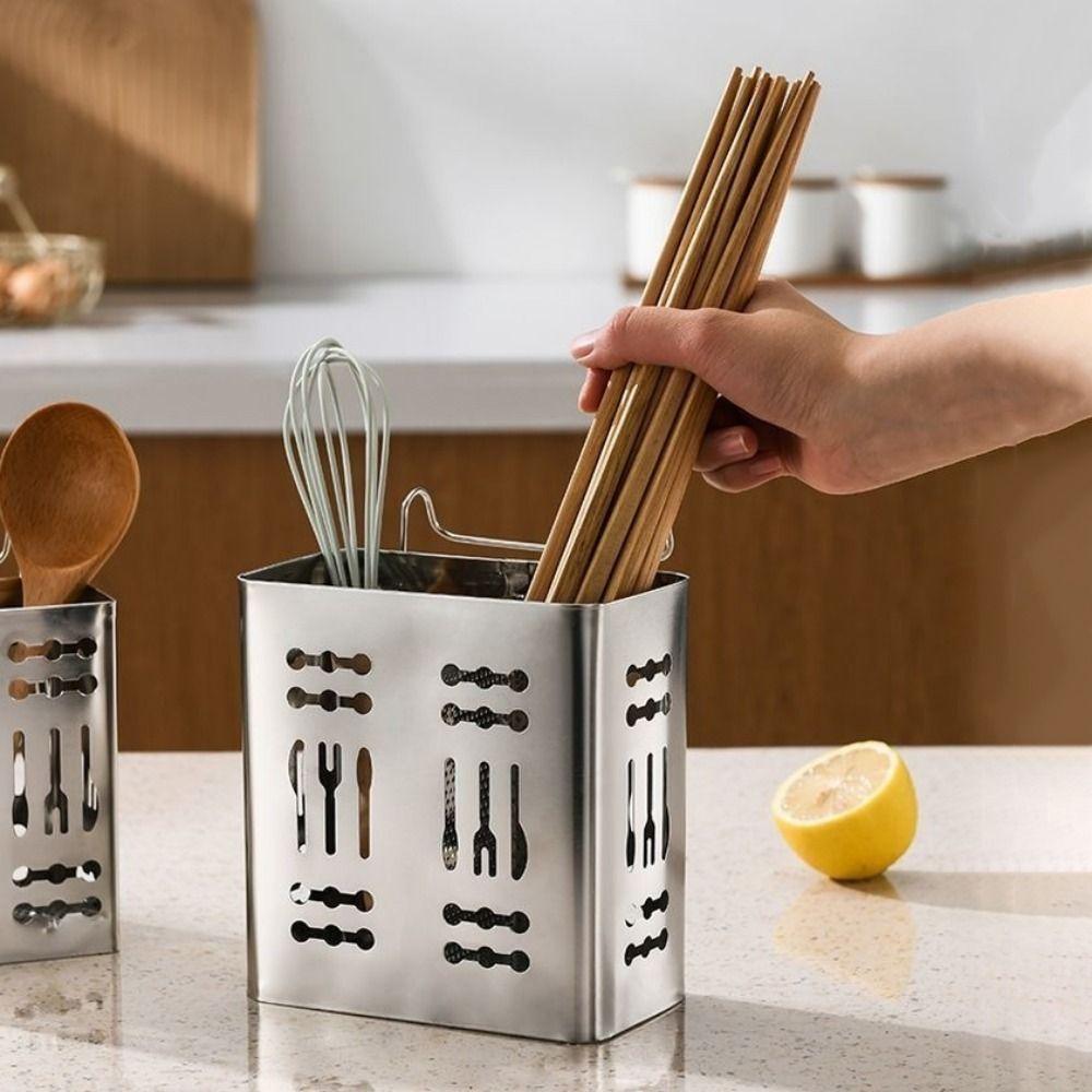 2 Divided Compartments Stainless Steel Chopsticks Rack Rust-proof Utensil Holder  Household