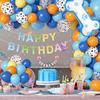 Ouddy Life 128Pcs Blue Balloons Garland Arch Kit, Blue Orange Bone Themed Birthday Party Supplies with Happy Birthday Banner Foil Paw Print Latex