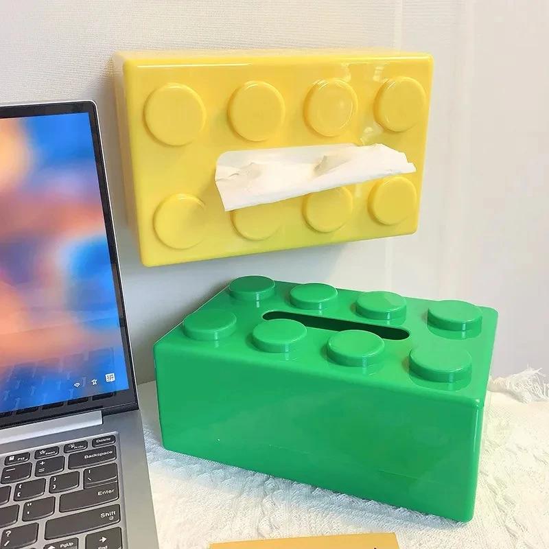 Spring Building Block Tissue Box Wall-mounted Paper Holder Bathroom Waterproof Face Towel Storage Box Punch-free Tissue Boxes
