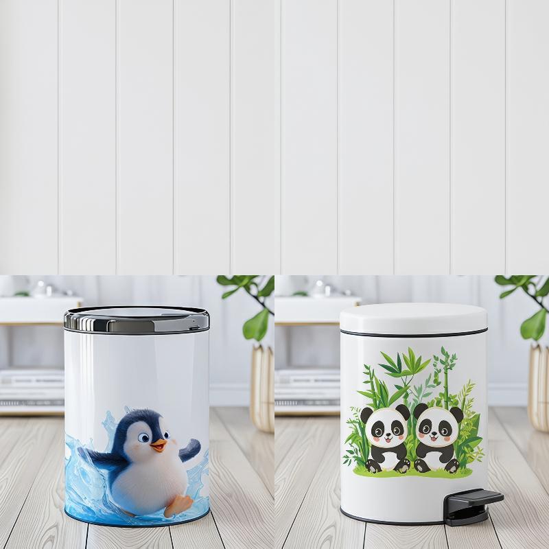 Panda Penguin Glasses Animal Trash Can Sticker Creative Decorative Wall Mural for Living Space Kitchen Office Decor