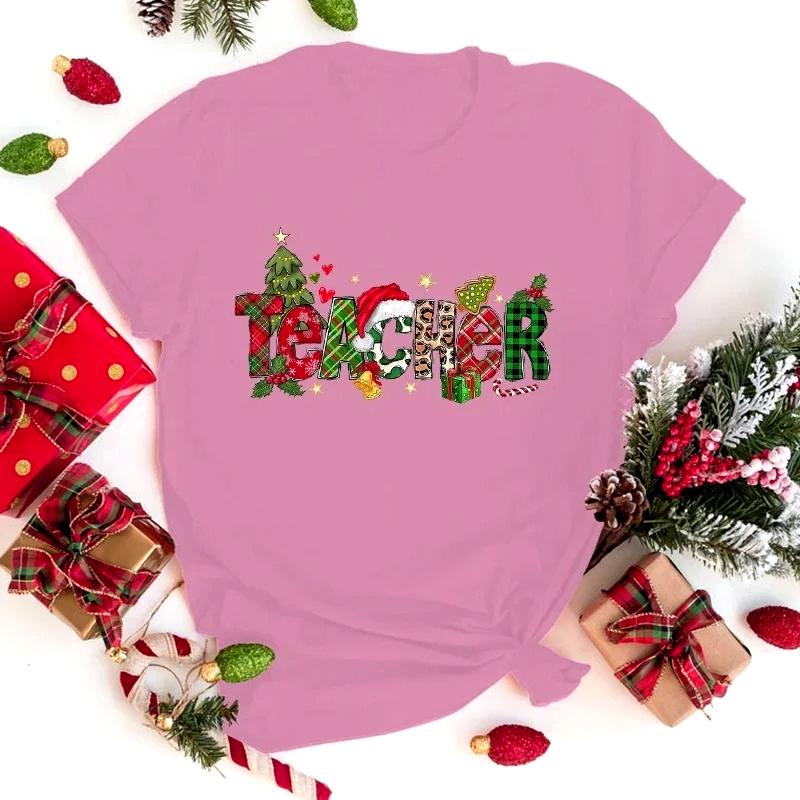2025 New Hot Christmas Teacher Print TShirts Women Summer Casual TShirts O Neck ShortSleeved TShirts Fashion Shirts Tee Tops