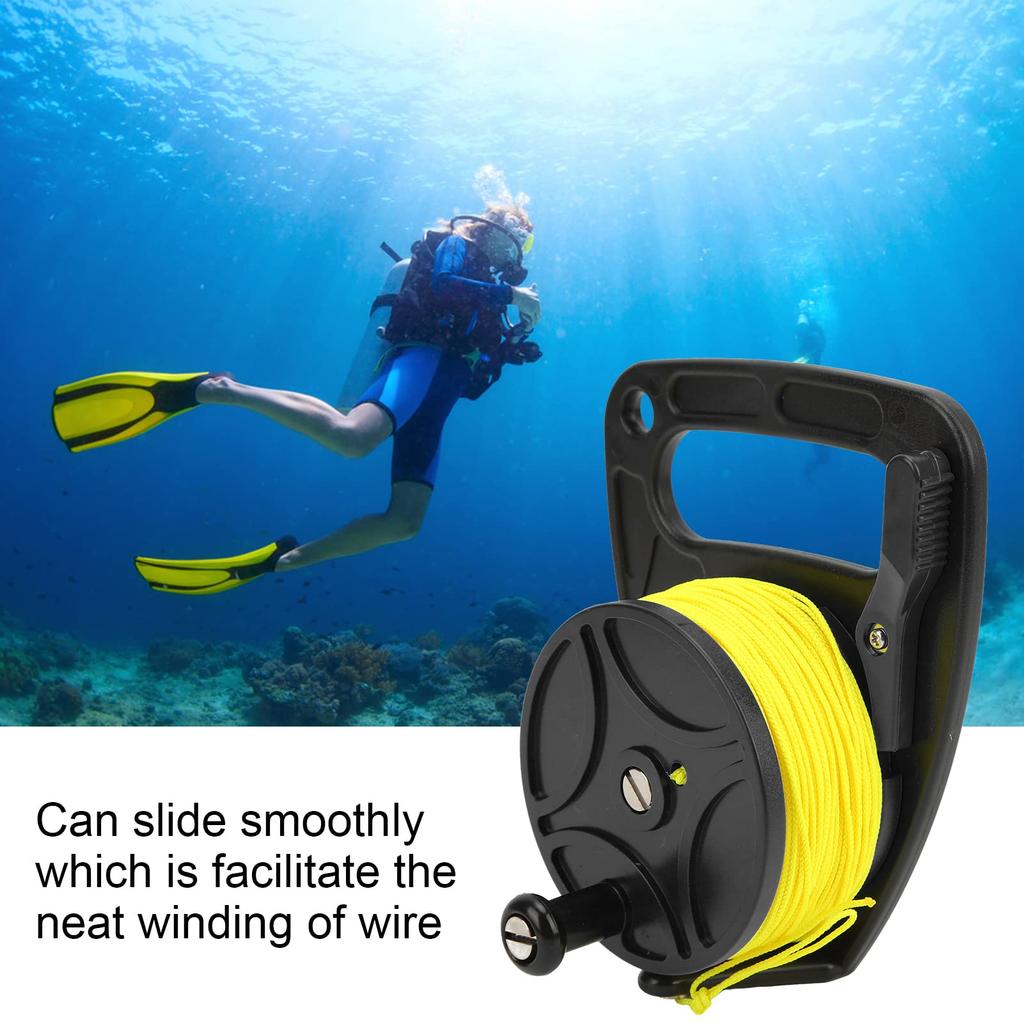 Sicheres Unterwasser-Tauchen und Schnorcheln mit Daumenstopp-Ankerseil und Tauch-Meter-Leinenrolle, 90,8 (Schwarzes Rad)
