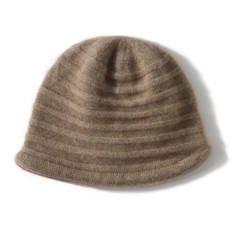 

A Solid Color Horizontal Striped Windproof and Warm Knitted Casual and Fashionable Rolled Up Hat for Both Men and Women in Autumn and Winter One Size