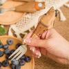 Wooden Craft Fruit Fork And Spoon Set With Childrens Design For Home And Office Use