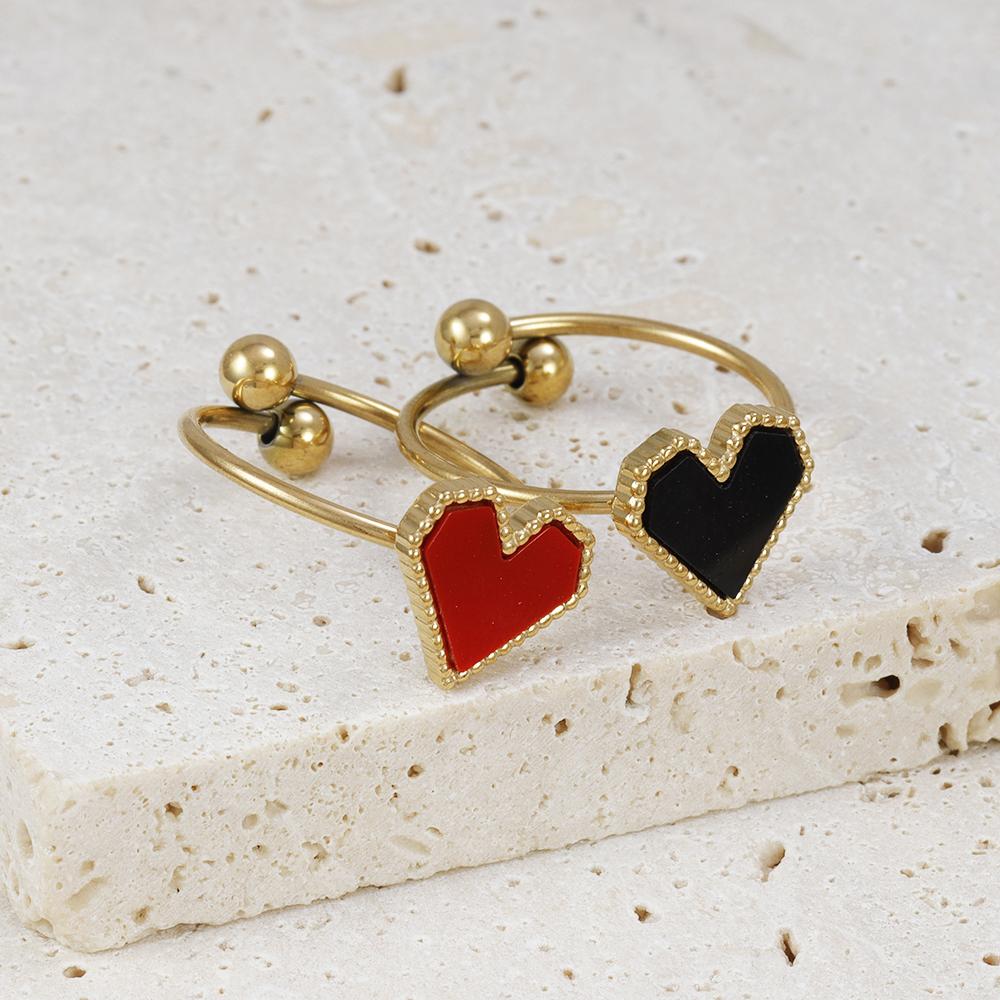 Fashion Stainless Steel Heart Shaped Rings For Women Classic Adjustable Size Gold Color Ring Wedding Party Jewelry