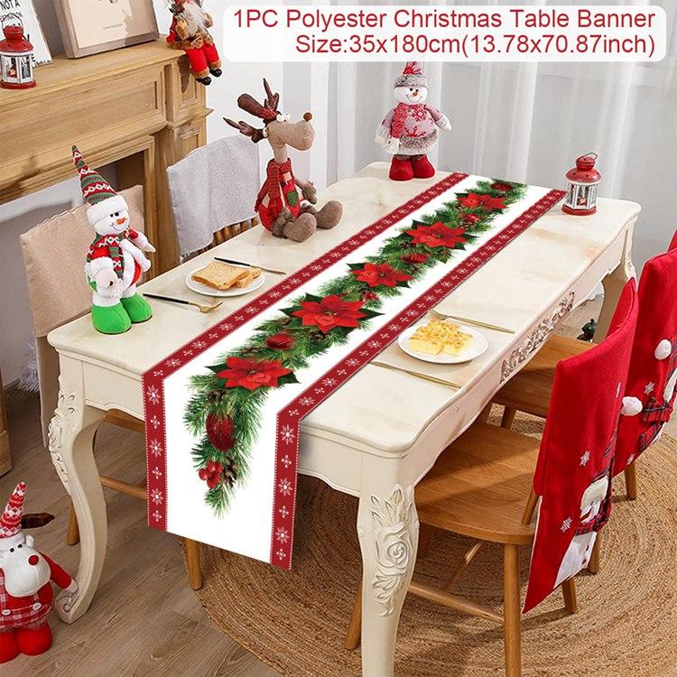 Christmas Table Runner Merry Christmas Decorations For Home 2024 Cristmas Table Flag Cover Navidad Noel Gift New Year Tablecloth