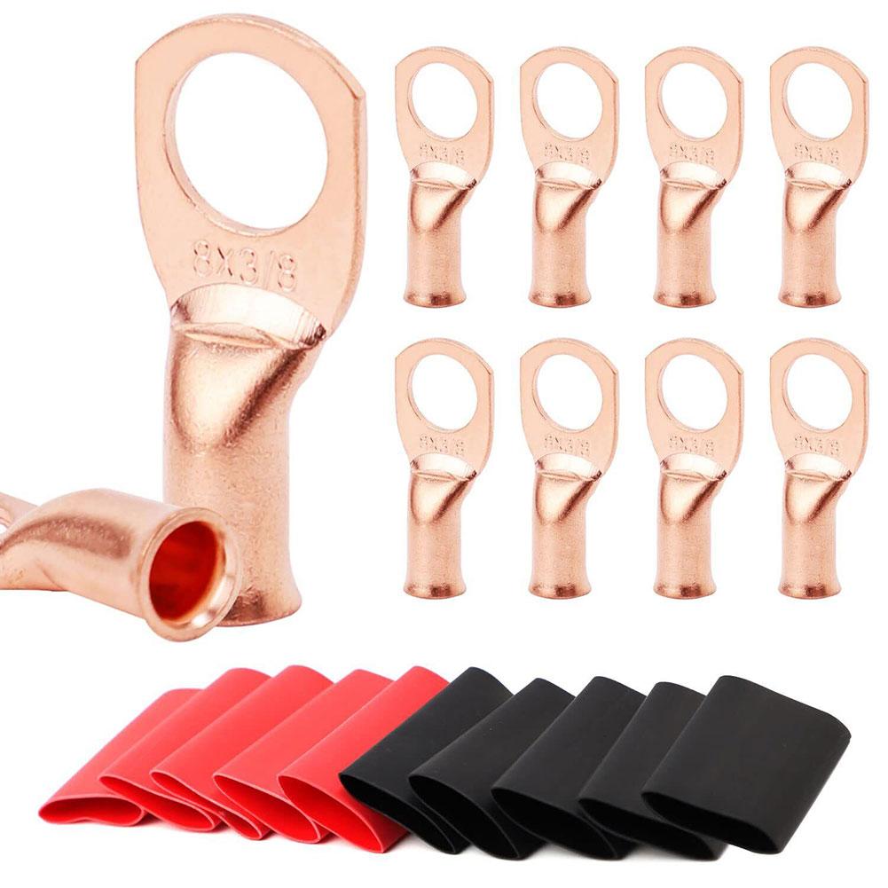 Package of 10 Copper Lug Terminal Blocks 38 Inch with Heat Shrink Tubing for For Automotive Marine and Electrical Wiring Needs