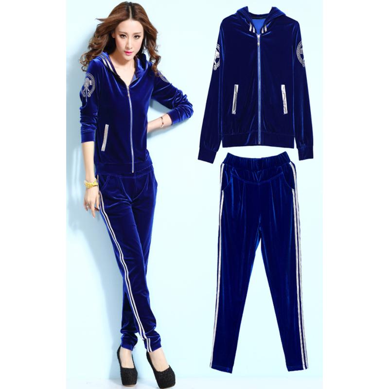 Women Velvet Tracksuits Spring Hooded Jacket+Trousers Two Sets Velvet Sportswear Suit Plus Size Women Pants Set