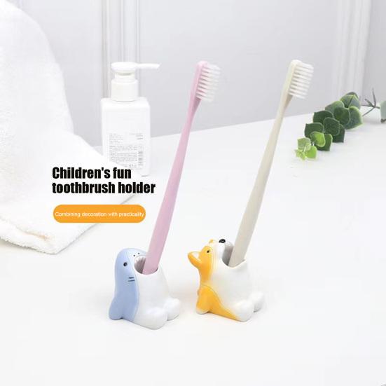 Cartoon Animal Toothbrush Holder Resin Bathroom Organizer Stand for Toothbrushes Paste Adorable Desk Decor for Sink Countertop Multi-Purpose Storage