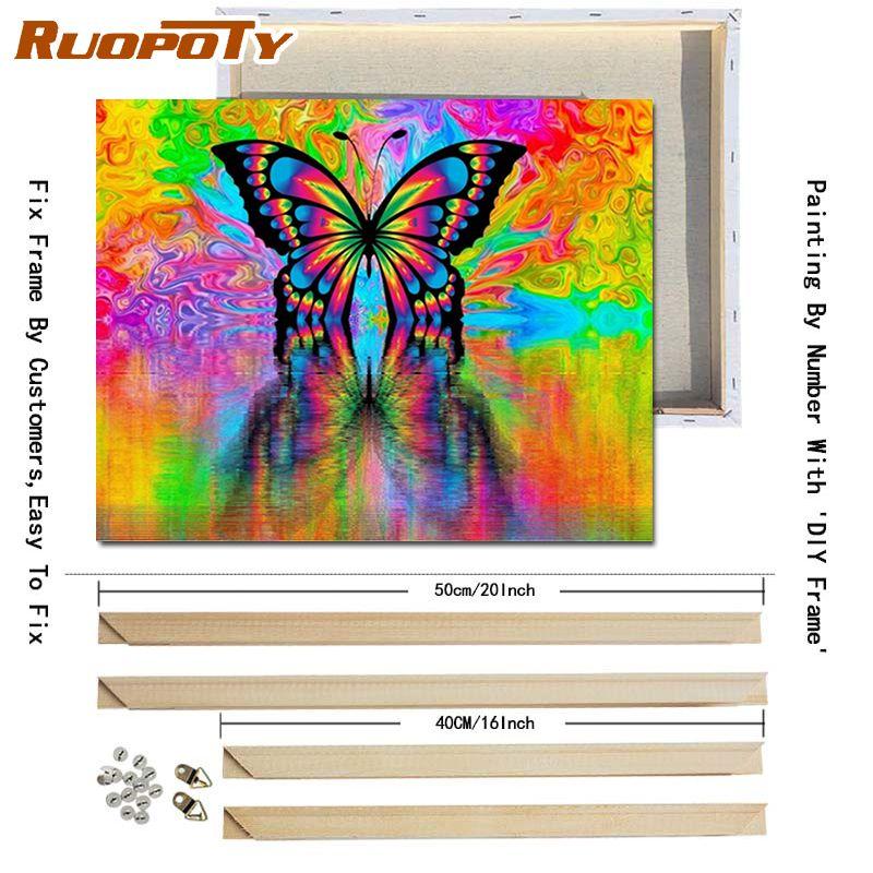 RUOPOTY DIY Frame Diy Paint By Numbers Animals Kit Acrylic Wall Art Picture By Numbers Canvas Painting For Home Decoration Arts