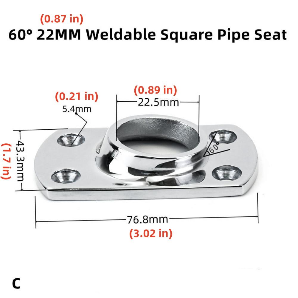 Marine Hardware Fittings Square Tube Seat Weldable Deck Handrail Railing Bracket Yacht Stainless Steel Fittings