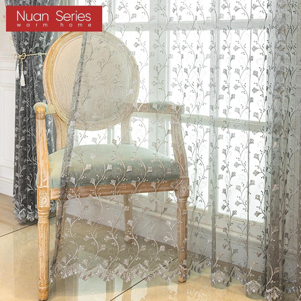 1PC Nuan Series Modern Artistic Luxury Window Tulle Translucent Ginkgo Leaf Embroidered Sheer Curtain for Living Room Bedroom Window Home Decor