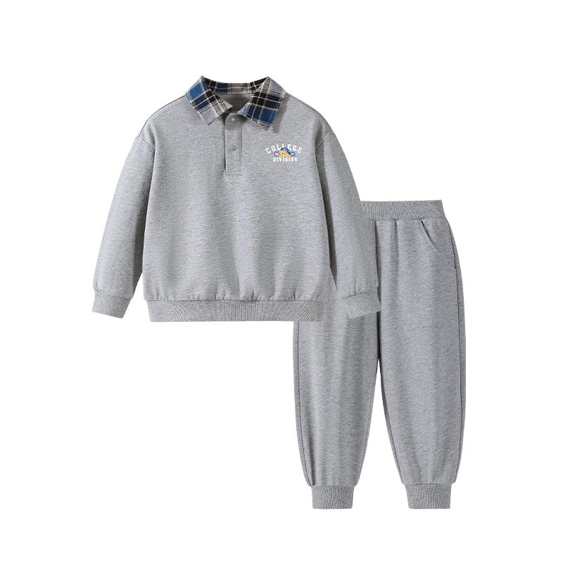 Classic Teddy Boy s Plaid Polo Sweatshirt & Sweatpants Set 110
