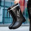 Fashion 2025Mid-calf Rain Boots Men Slip-On Waterproof Rubber Rain Shoes Work Mud Boots Warm Durable Non-Slip Boots Farming Fishing Camp