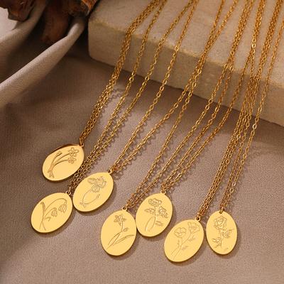 Stainless Steel Necklaces Exquisite Ellipse Flower Pendant Collar Chain Trendy Necklace For Women Zircon Friend Birthday Gifts