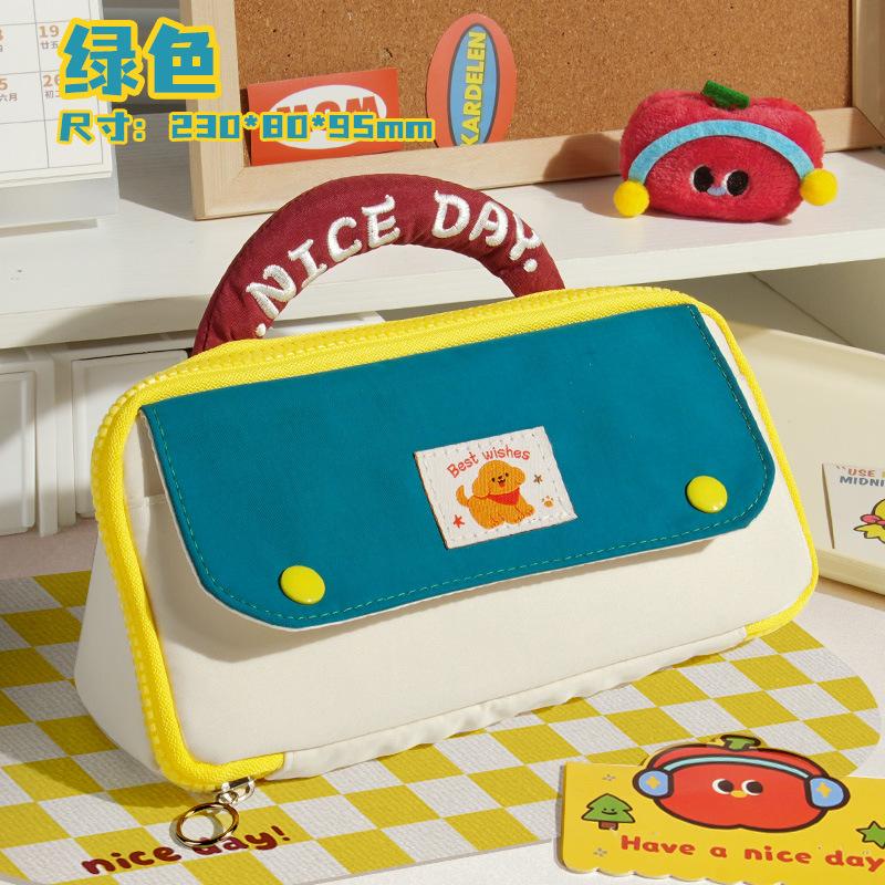 

Nice Day Color Block Cartoon Dopamine Pencil Case Large Capacity Multi Pocket Portable Handle Cute Aesthetic For School Students