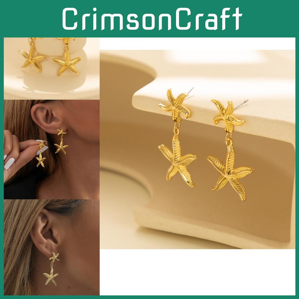 Plated Trendy Gold Starfish Earrings Stylish Gold Alloy Star Shape Earrings For Women For Autumn