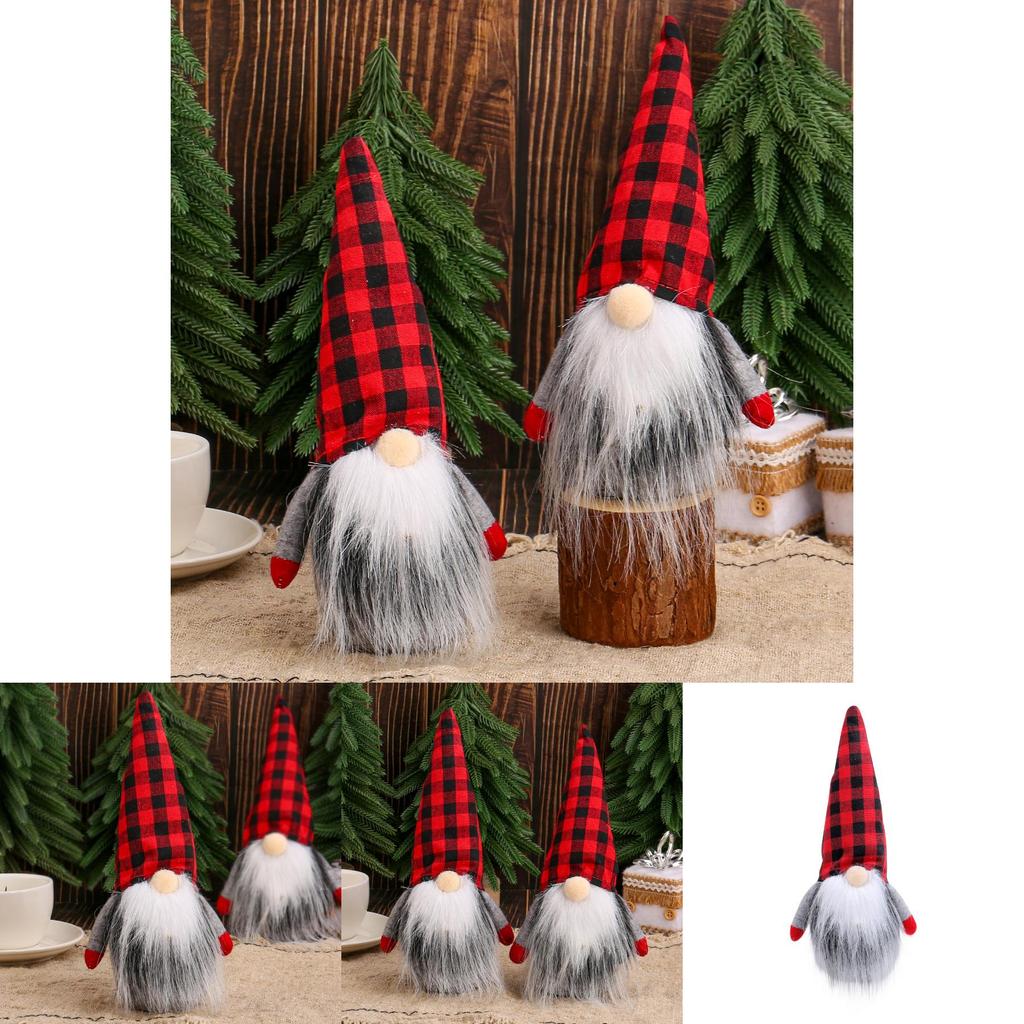 Christmas Gnome Plush Figure With Red Black Checkered Fabric For Holiday Decor