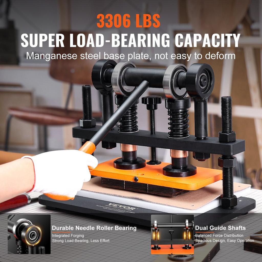 Leather Cutting Machine, 10.2 x 4.7 in Embossing Plate Manual Die Cutter, 0.47 in Pressure Stroke Leather Embossing Machine, Dual Guide Shafts Die Cut