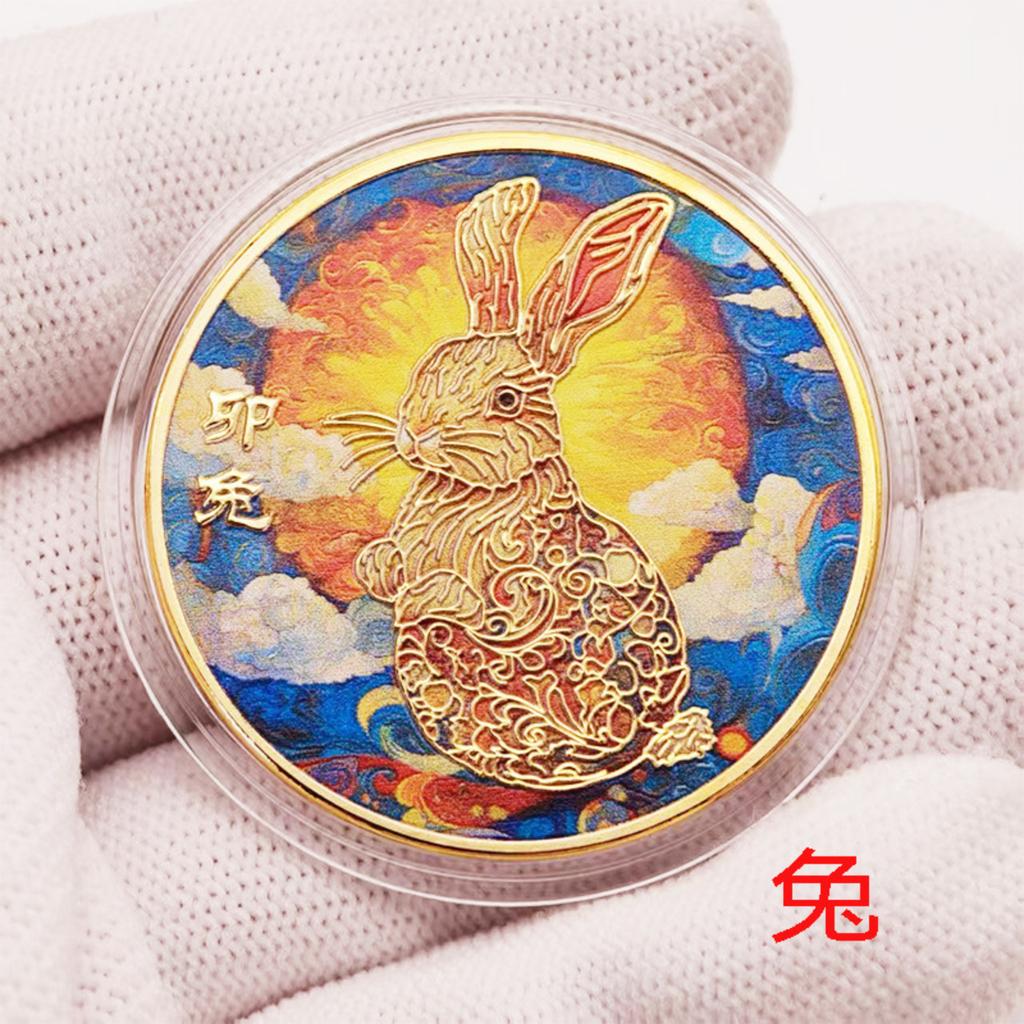Colorful Chinese Commemorative Medals Relief-Printed Chinese 12 Gold Coin Metal Artwork Collectible
