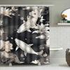 Luxurious Bath Curtains Decorative White Lotus Fish Printed Shower Curtain Waterproof Fabric Home Decoration Bathroom Accessorie