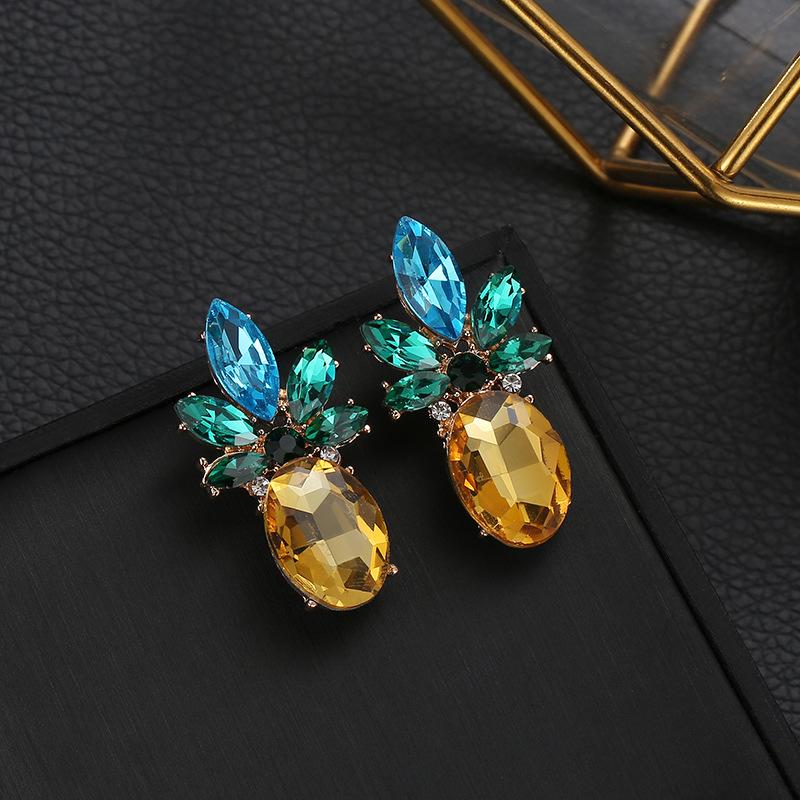Creative Rhinestone Crystal Pineapple Earrings - European & American Style Fruit Jewelry