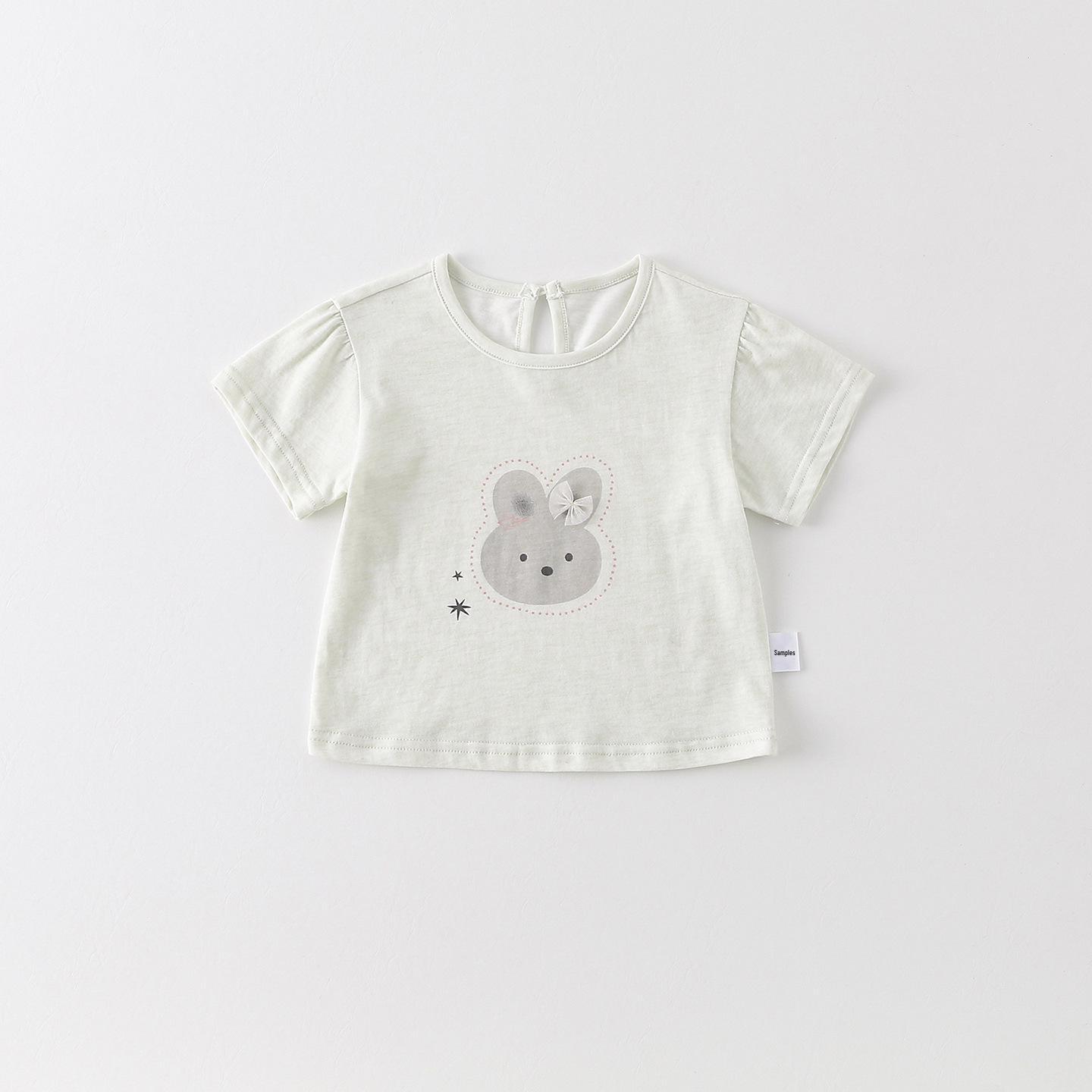 Infant Girl Summer Bowknot T-shirt - 2026 Pure Cotton Cartoon Print Short Sleeve Top 100 cm
