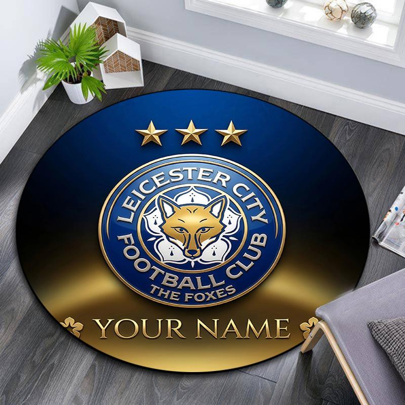Custom Name Leicester City Round Area Rug,Carpet Rug for Living Room Bedroom Sofa Playroom Decor,Non-slip Floor Mat