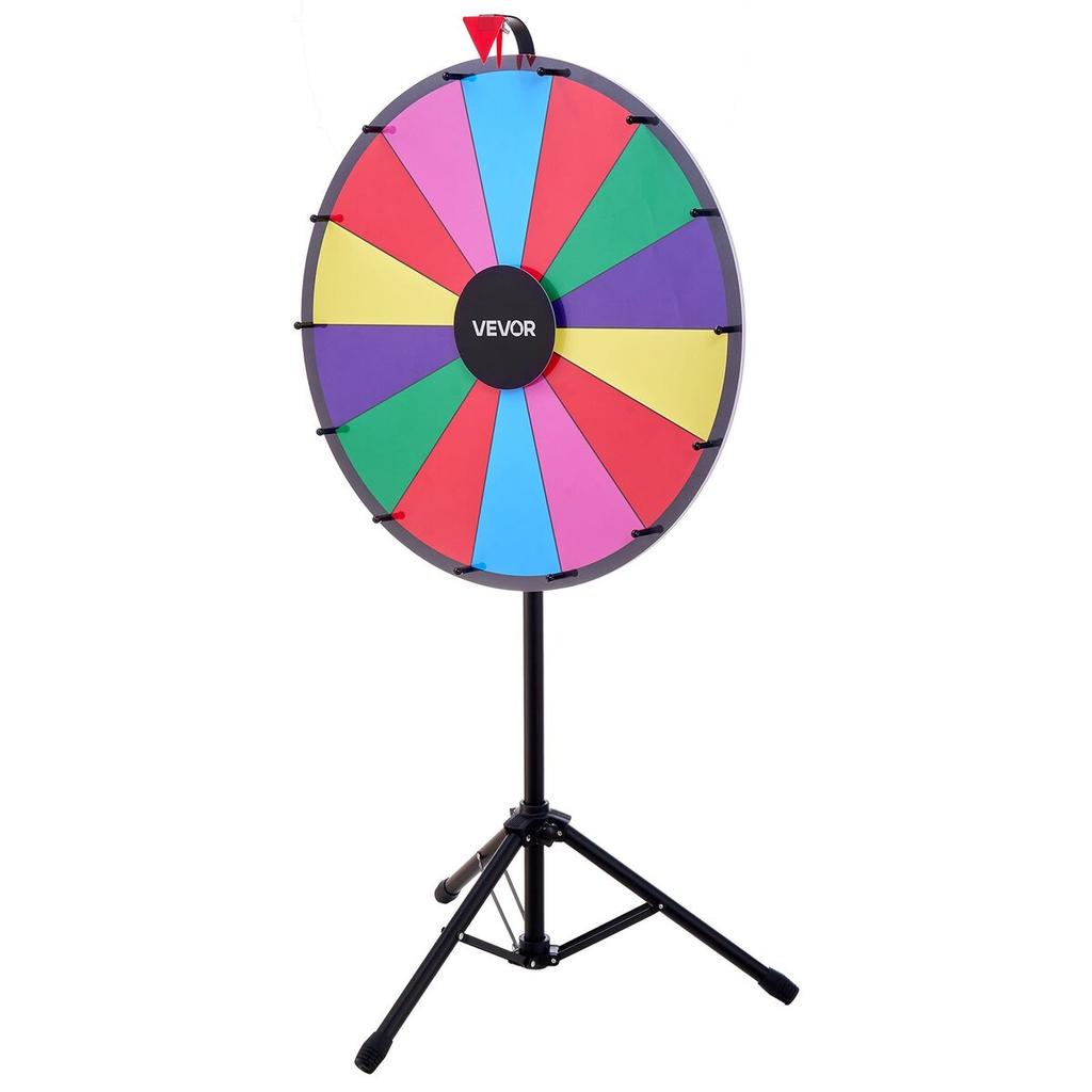 Ruota della Fortuna Rotante da 610 mm, Ruota Rotante a 14 Scomparti con Treppiede, Roulette Vincita Fortuna ad Altezza Regolabile con Lavagna Cancellabile a Secco e 2 Pennarelli, 6 Colori,