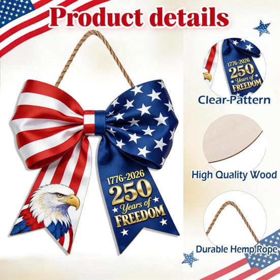 Wooden Hanging Ornament American 250th Anniversary Pendant Eagle Door Sign Patriotic Independence Day