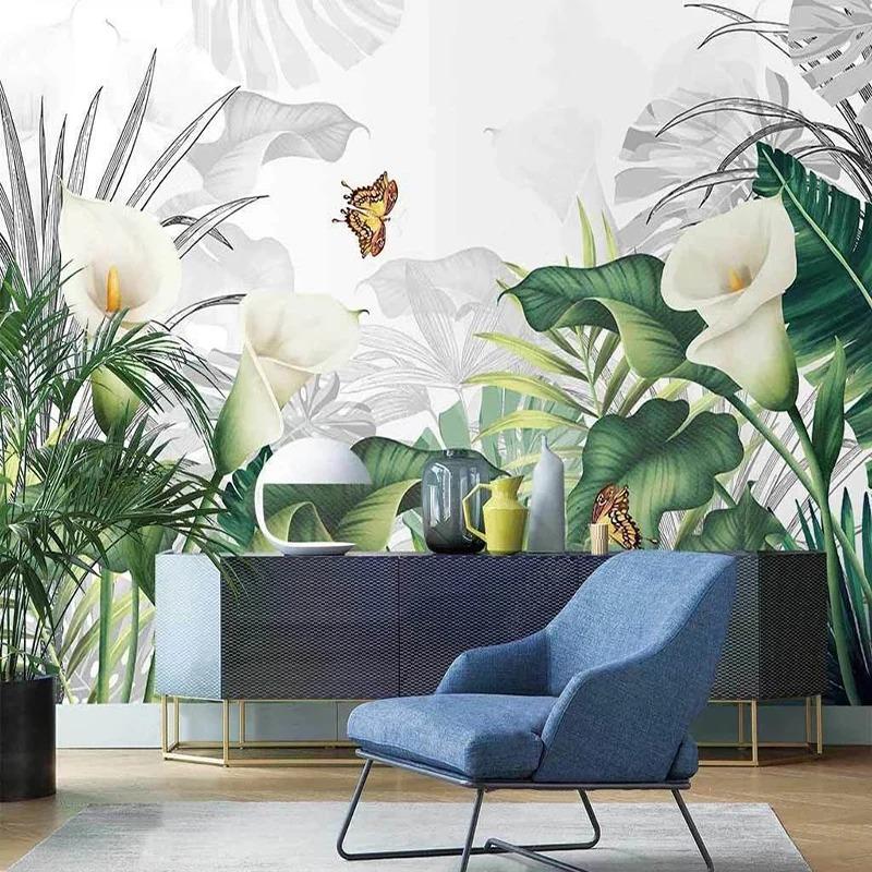 European Style Photo Wallpaper Hand Drawn Flower Tropical Plant Leaves Mural Living Room Bedroom Home Decor Wallpaper