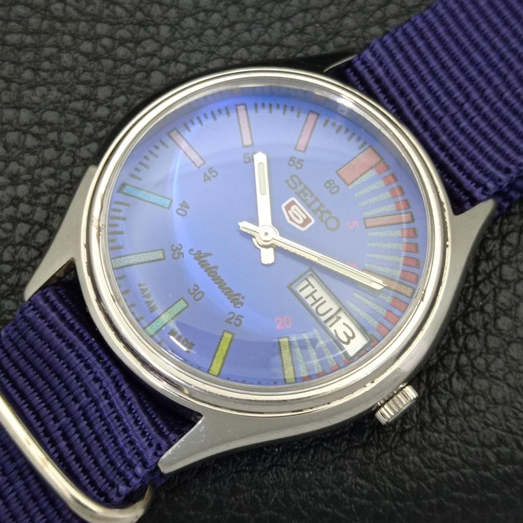 JAPAN VINTAGE SEIKO 5 AUTOMATIC 6309A MENS BLUE COLOR DIAL WATCH A701479-5 R206b-a701479