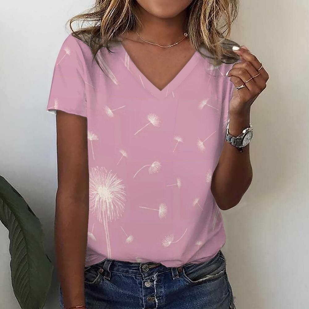 Dandelion 3D Print T-Shirts Summer Fashion Women Streetwear Casual V-Neck T Shirt Y2k Tees Top Oversized Harajuku Woman Clothing