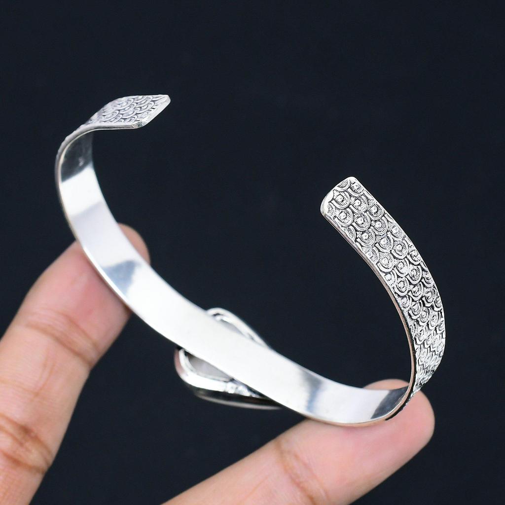 Wedding Gift For Her 925 Silver Natural Scolecite Gemstone Bangle Adjustable