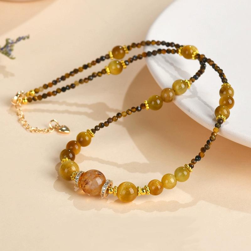 Natural Crystal Energy Necklaces - 4 Styles for Wealth, Love, Protection - Yellow Crystal, Rose Quartz, Malachite, Tiger's Eye Gift