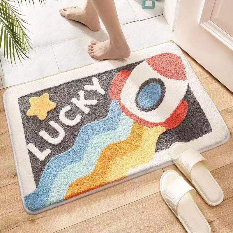 Cartoon Imitation Cashmere Floor Mat Bathroom Absorbent Toilet Door Entry Non-slip Mat Bedroom Carpet Door Mat Floor Mat Household