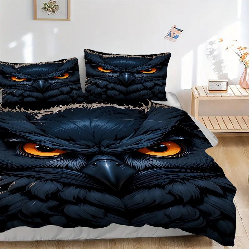 3pcs Night Owl Duvet Cover Set -Includes 1 Duvet Cover and 2 Pillowcases, No Quilt Core, All-Season Home Decor  yy251111108 135x200cm
