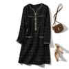 Graceful Wool Skirt! Workplace King Women Nine-Quarter Sleeve Small V-neck Gold Silk Sequins Three-Dimensional Plaid Dress