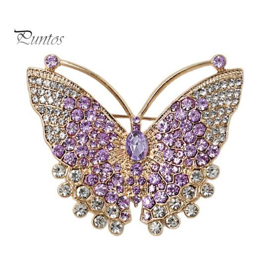 Electroplated Brooch Pin, 3D Butterfly Design with Sparkling Rhinestones, Secure Clasp Pin Strong Buckle Badge for Coats Shirts Bags Accessories