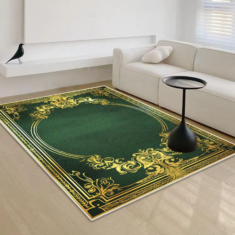 Luxury Green Decoration Home Golden Border Live Room Rug Big Size Antiskid Bedroom Carpet Easy Clean Coffee Tables Mat Washable
