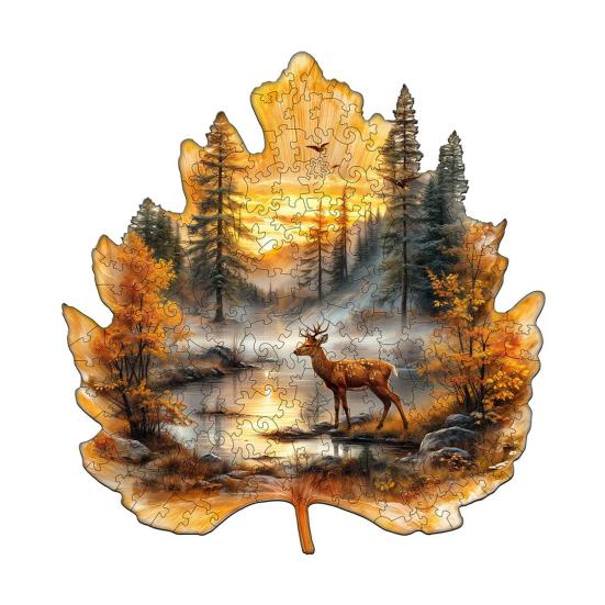 1 Set Animal Maple Wooden Puzzle Elk Bear Wolf Horse Koala Fox Deer Fall Leaf Irregular Jigsaw Puzzle Decoration Educational Toy