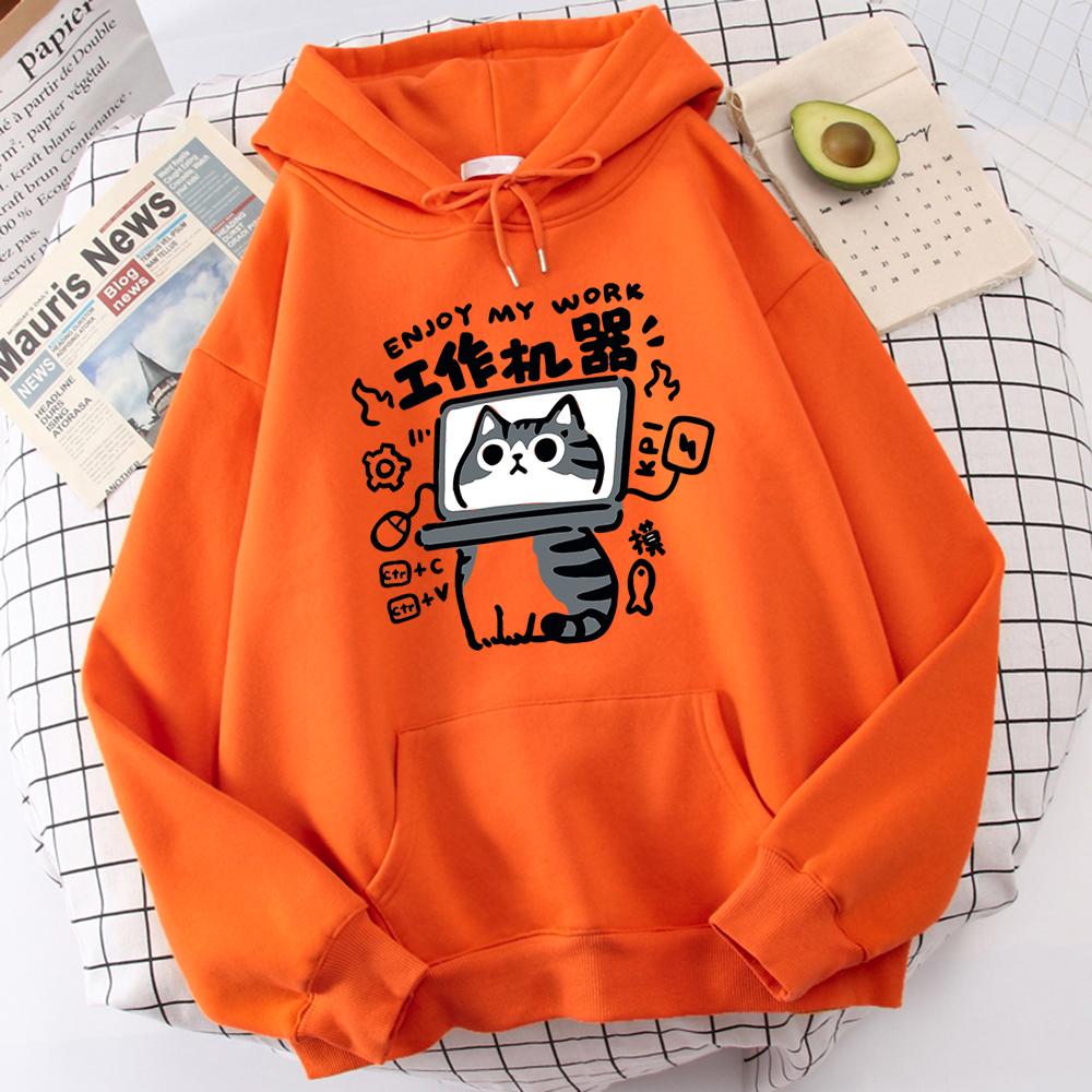 Cartoon Cat Is An Abstract Work Machine Mans Sweatshirt Comfort Sweatshirts Leisure Outdoor Pullover Youth Popular Clothes