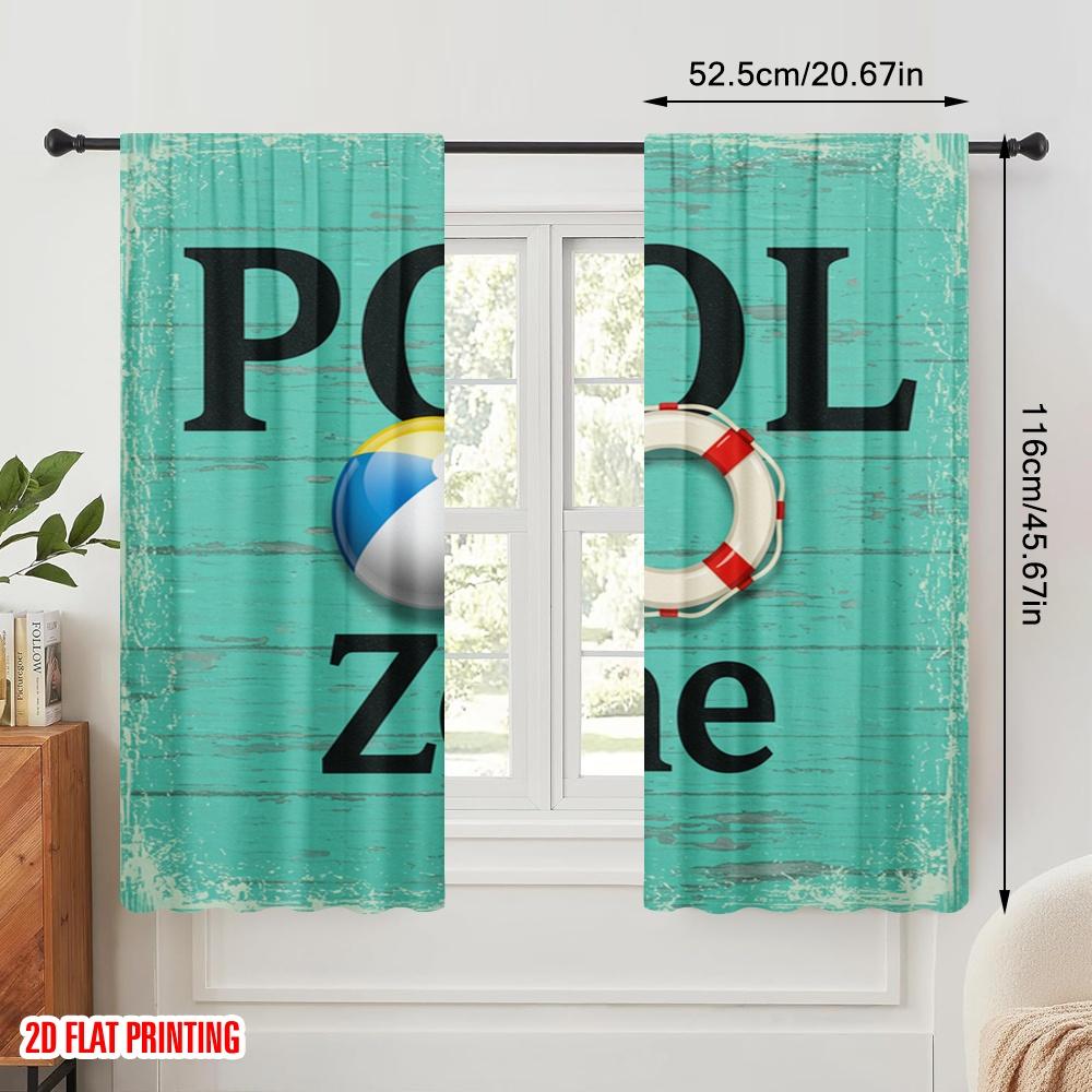 2pcs 2D flat printing Party Window Curtains Pool Beach Ball Lifesaver Fabric Without Electricity All Season Party & Holiday