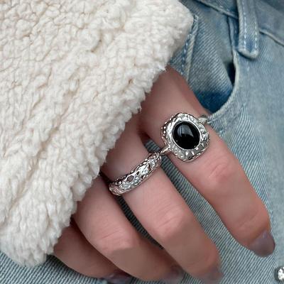 Elegant Adjustable Black Ring for Women - Trendy, Layered, Open Design for Index Finger