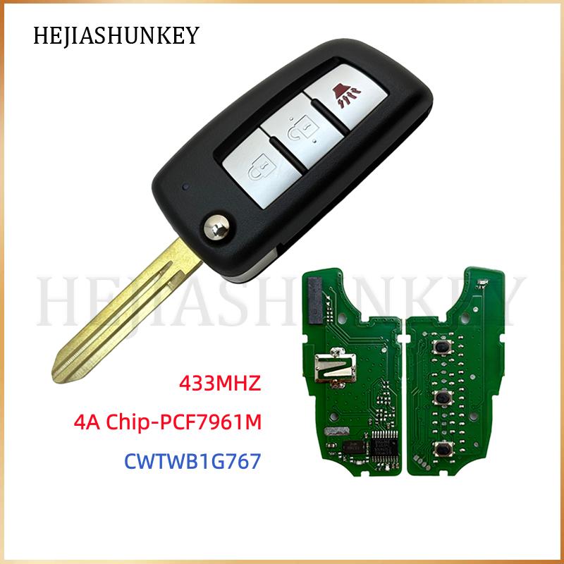 CWTWB1G767 3 Btn Flip Key Fob 433MHz 4A PCF7961MTT For Nissan Rogue Qashqai J11 X-Trail T32 Juke F15 Pulsar C13 Micra 2014-2018