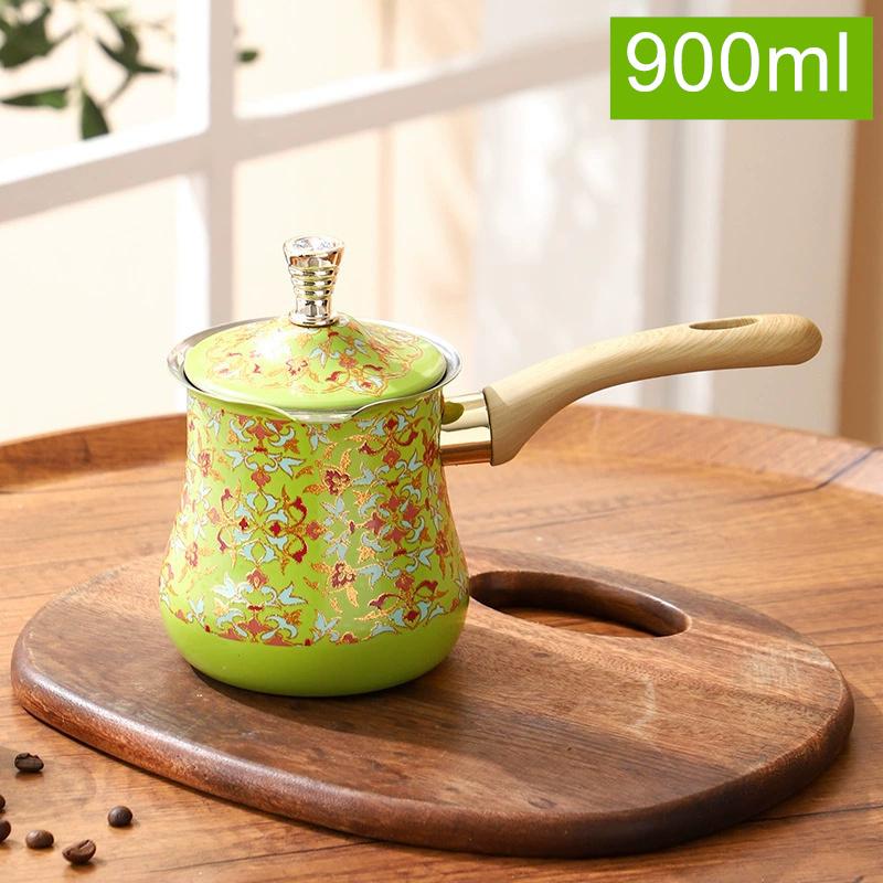 Stainless Steel Coffee Pot with Lid Chocolate Butter Milk Cup Coffee Tea Melting Jug Moka Pot for Office Home Kitchen