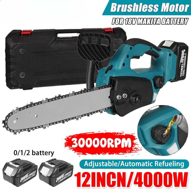 4000W 12 tommer børsteløs elektrisk motorsag automatisk påfyll hage trebearbeidingsverktøy vedkutter for Makita 18V batteri