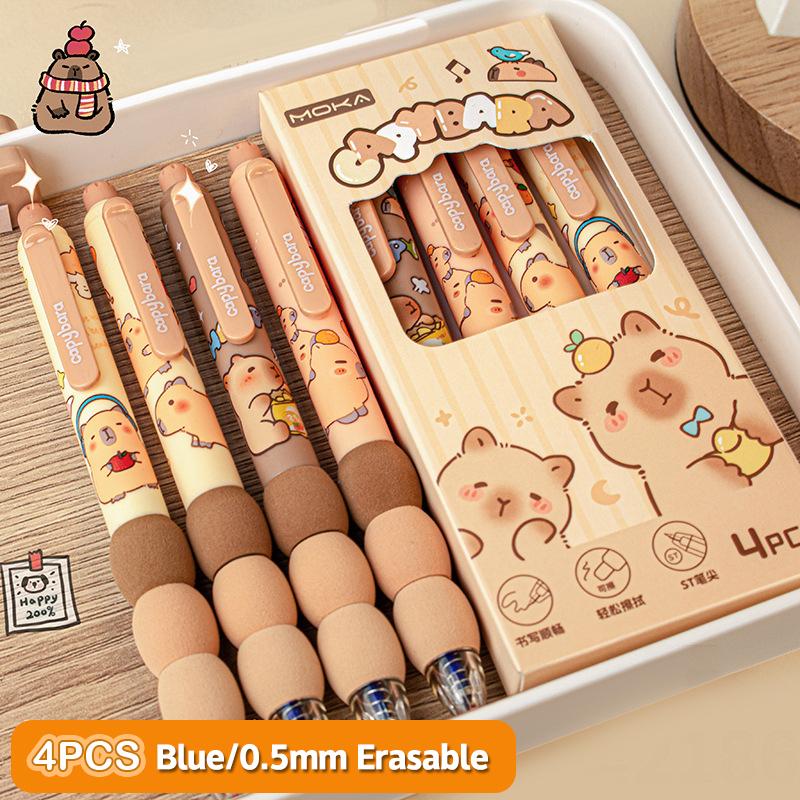 6Pcs Kawaii Cute Capybara Gel Pen Set Cartoon Quickly-Drying Pressing Neutral Pens Aesthetic Stationery School Office Supplies