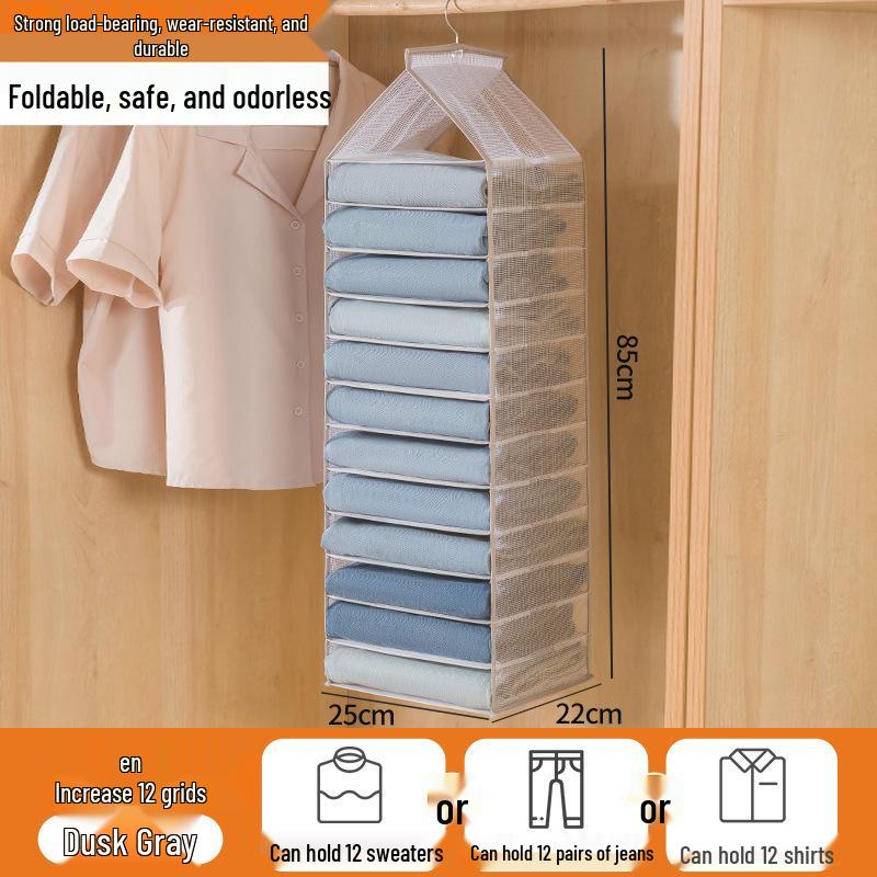 Hanging Trousers Clothes Storage Bag - Layered PVC Divider for Household Use